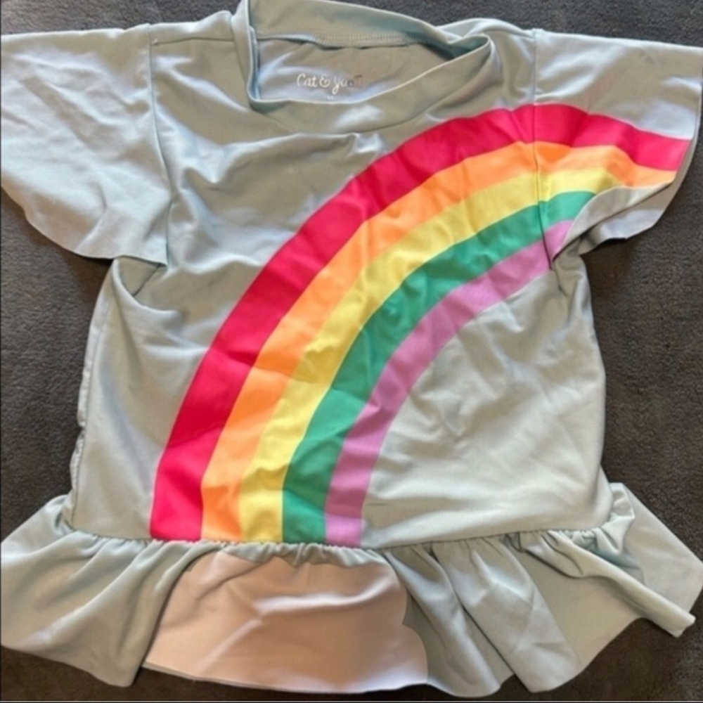 Cat & Jack Light Blue Tee with Rainbow Design